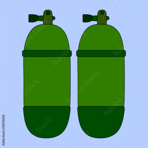 Vector illustration of diving cylinders used for underwater diving. Ideal for summer, beach, and scuba diving-themed designs.