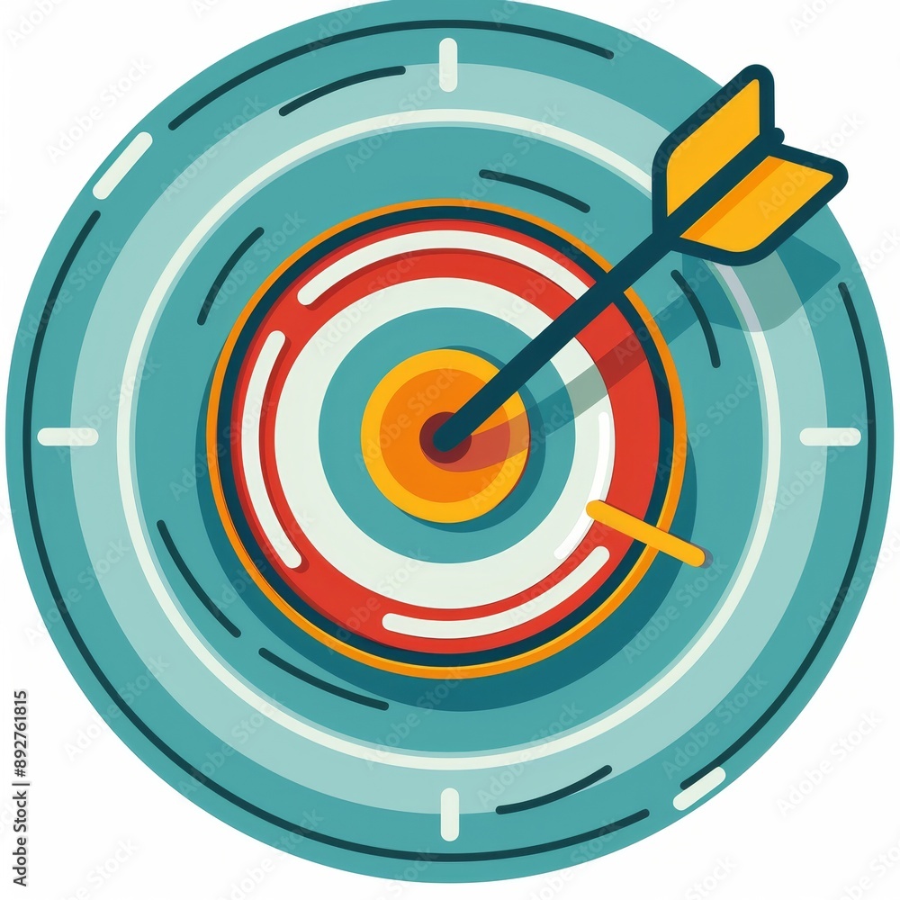 Target Icon with Arrow from Above, Flat Design, Circular Composition, Bullseye Concept Target Icon with Arrow from Above, Flat Design, Circular Composition, Bullseye Concept