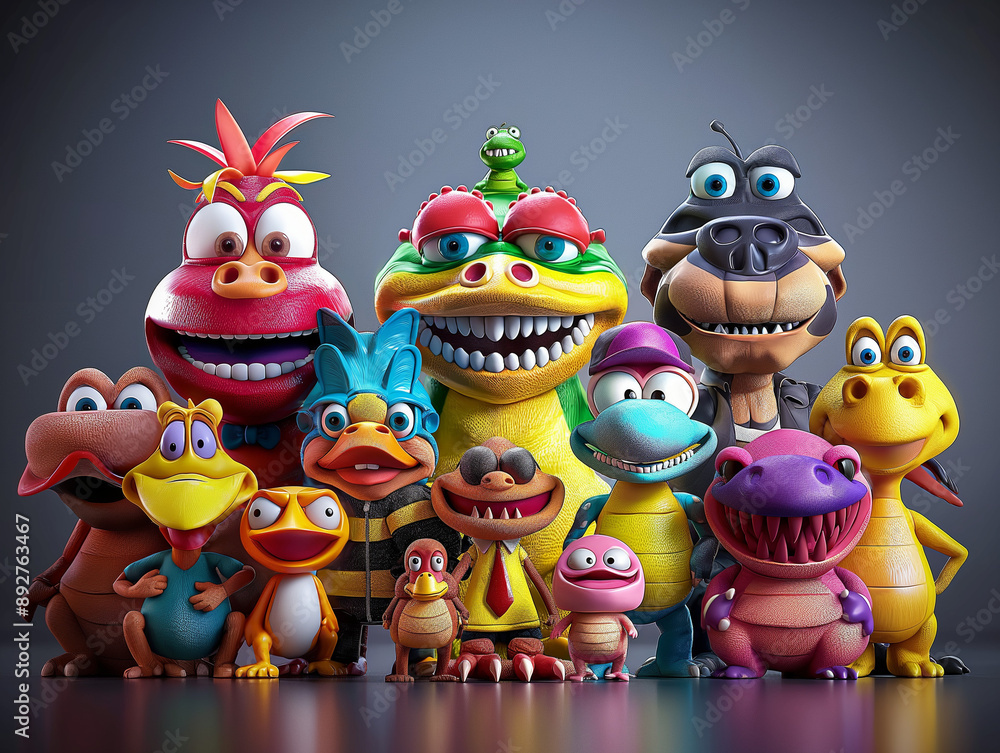 Fototapeta premium cartoon characters posing for a group photo