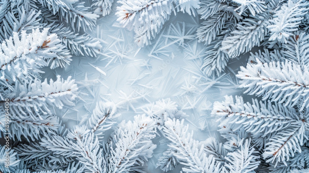 Winter Wonderland: Frost-Covered Pine Branches and Snowflakes Winter Wonderland: Frost-Covered Pine Branches and Snowflakes