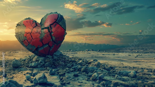 a sad broken heart made out of stone, helpless relationship