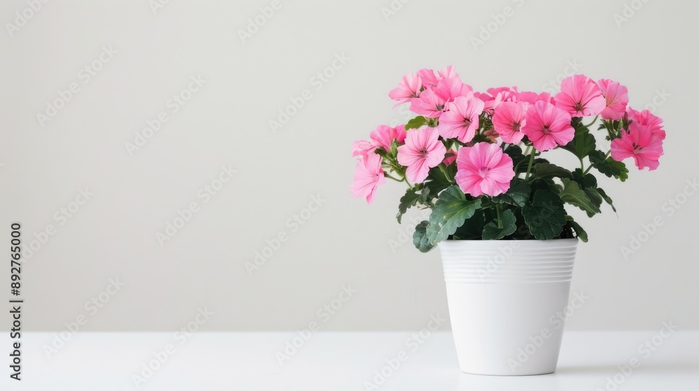 Potted pink flower on white background Potted pink flower on white background