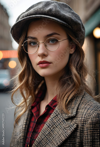 Chic Urban Style: Woman in Cap and Coat