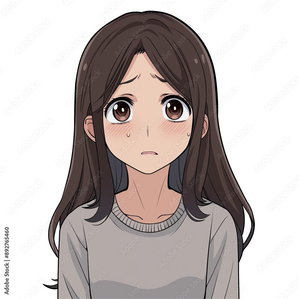 asian girl with brown hair and sad facial expression . Clipart PNG image . Transparent background . Cartoon vector style asian girl with brown hair and sad facial expression . Clipart PNG image . Transparent background . Cartoon vector style
