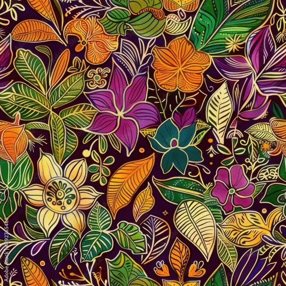 Vibrant Tropical Botanical Patterns: Exotic Floral and Leaf Illustrations Vibrant Tropical Botanical Patterns: Exotic Floral and Leaf Illustrations