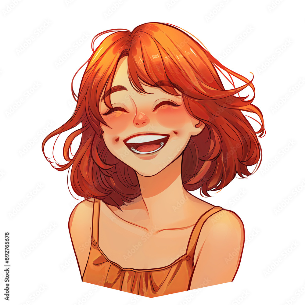 asian girl with red hair and happy smiling facial expression . Clipart PNG image . Transparent background . Cartoon vector style asian girl with red hair and happy smiling facial expression . Clipart PNG image . Transparent background . Cartoon vector style