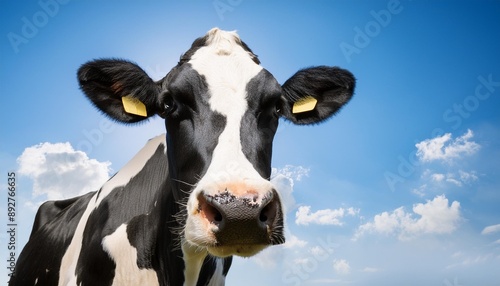 portrait of holstein cow over a blue sky © Mireya