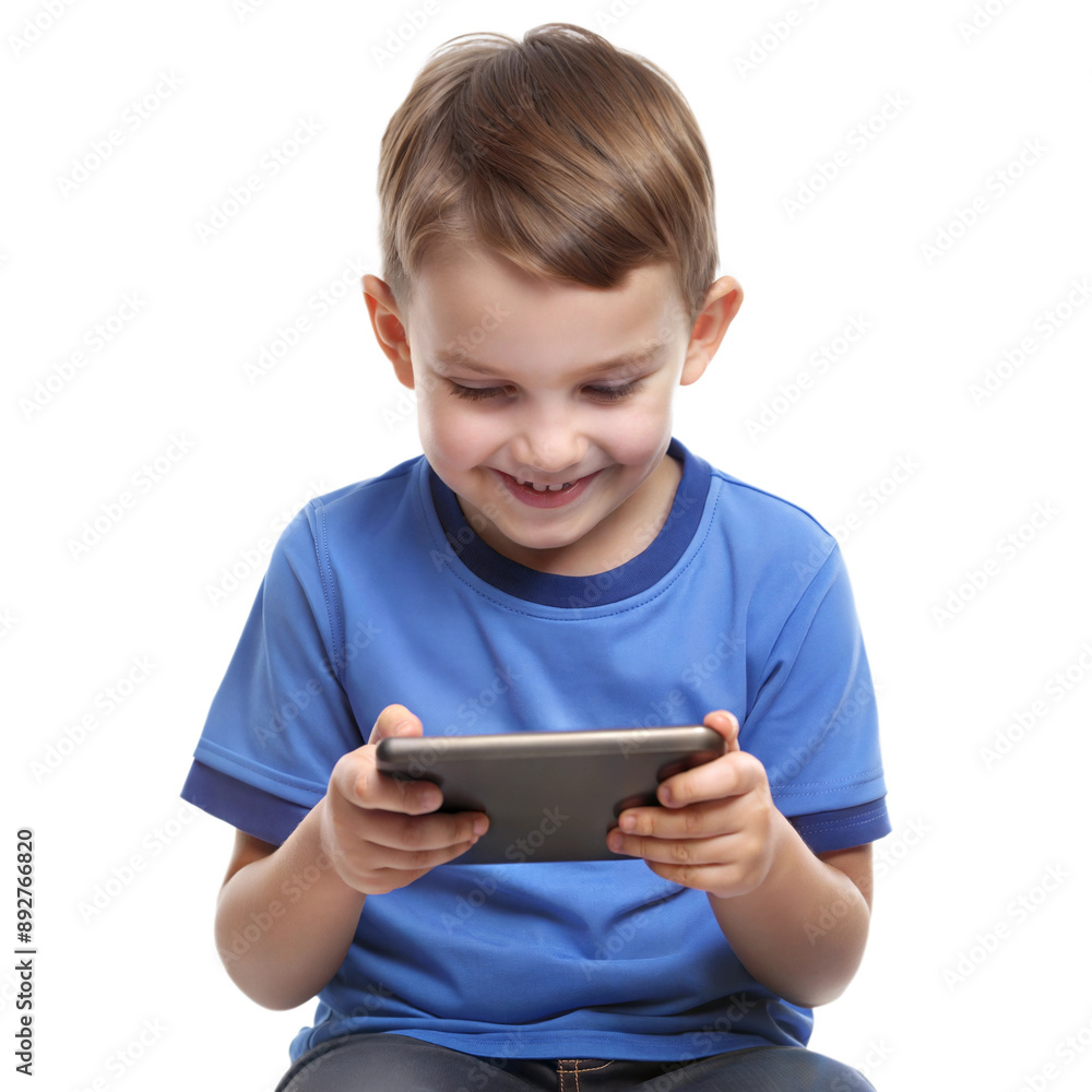 Smiling boy playing games on a handheld device Smiling boy playing games on a handheld device