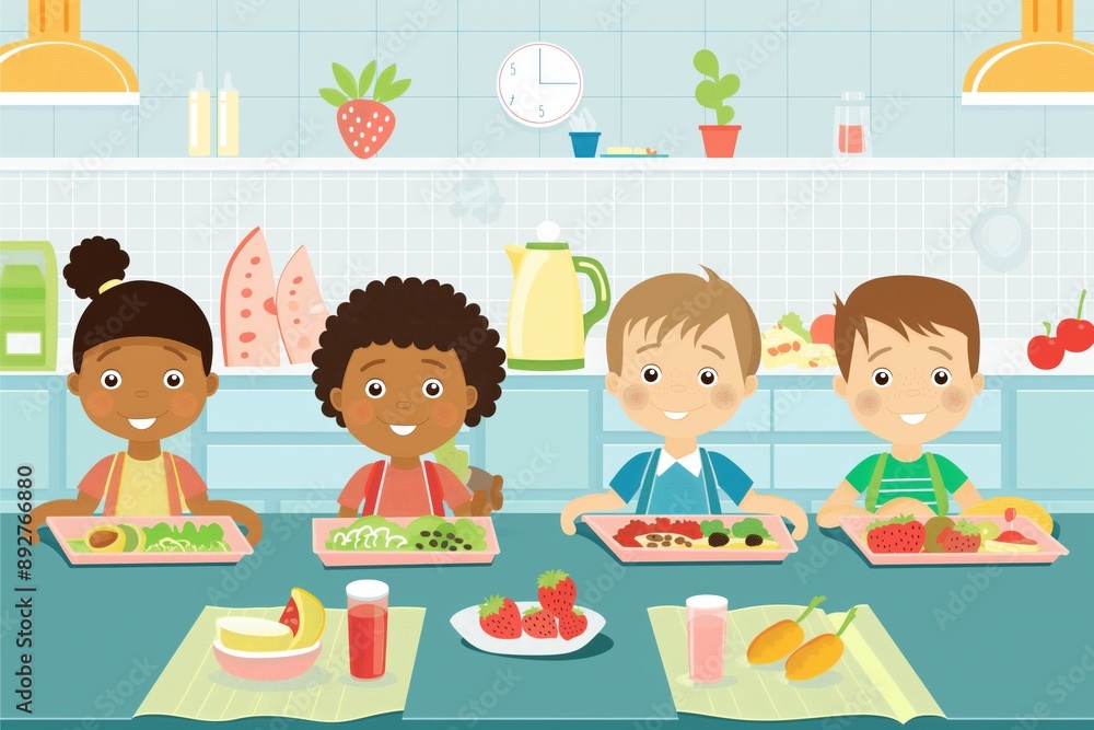 Kids Lunchtime Healthy Food Tray Illustration Kids Lunchtime Healthy Food Tray Illustration