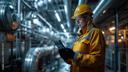 Woman Technician Using Tablet for AI Predictive Maintenance