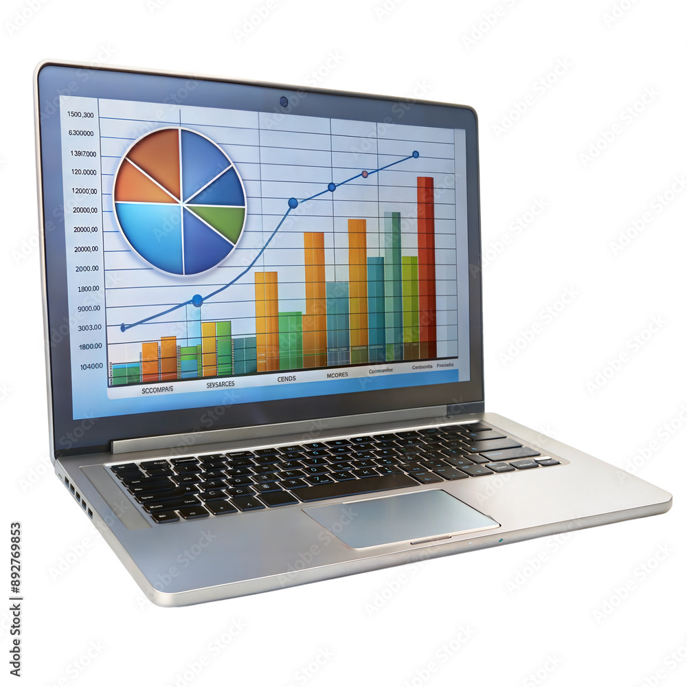 Laptop displaying a financial graph with increasing trend Laptop displaying a financial graph with increasing trend