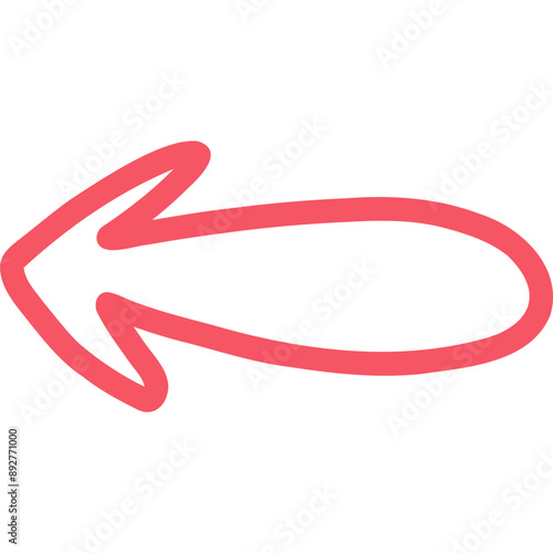 Cute chubby arrow pointing to the left with outline. Thin hand drawn simple arrow. Doodle business arrow mark icon for social media, banner, design isolated on white background