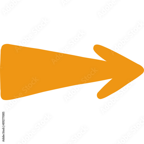 Cute wide triangle flat arrow pointing to the right. Bold and funky arrow. Doodle hand drawn business arrow mark icon for web, banner, design isolated on white background