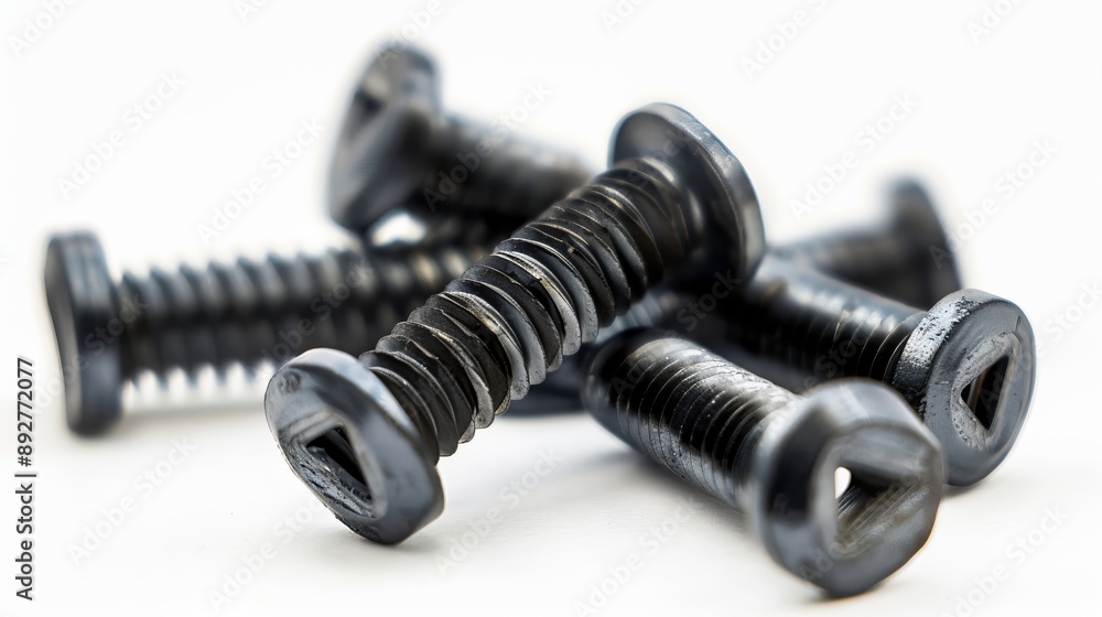 Black metal self-tapping screws isolated against a white background Black metal self-tapping screws isolated against a white background