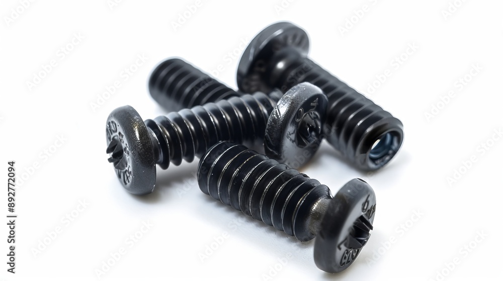 Black metal self-tapping screws isolated against a white background Black metal self-tapping screws isolated against a white background
