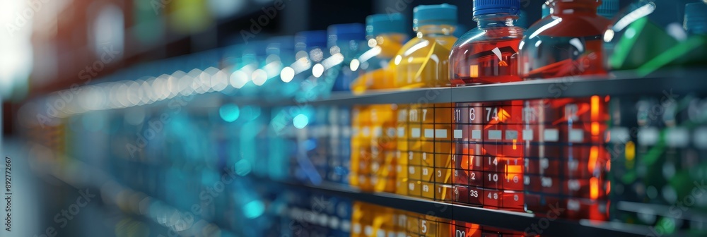 Colorful Bottles on a Shelf. Colorful Bottles on a Shelf.