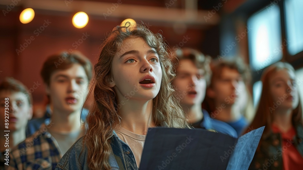 Fototapeta premium Young Woman Singing in Choir.