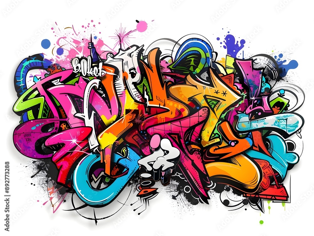 Naklejka premium Stylish Streetwear Graffiti Artwork for Shirt Design on White Background