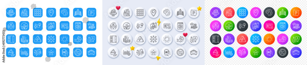 Report document, Air conditioning and Incubator line icons. Square, Gradient, Pin 3d buttons. AI, QA and map pin icons. Pack of Vip star, Launder money, Sun energy icon. Vector Report document, Air conditioning and Incubator line icons. Square, Gradient, Pin 3d buttons. AI, QA and map pin icons. Pack of Vip star, Launder money, Sun energy icon. Vector