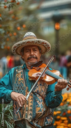 Mexican Violinist Playing in the Street.