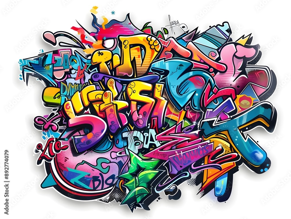 Fototapeta premium Stylish Streetwear Graffiti Design for Sticker or Shirt Graphics on White Background