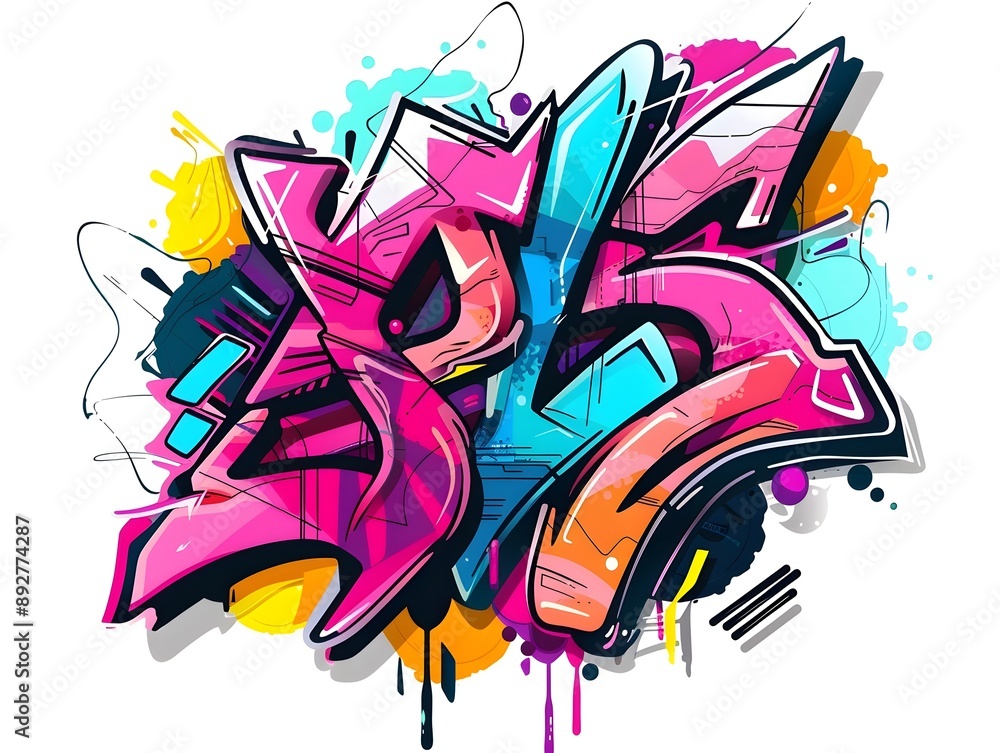 Naklejka premium Stylish Streetwear Graffiti Design for Vibrant Sticker or T shirt Graphics