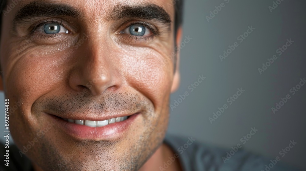Fototapeta premium Close-up Portrait of Smiling Man with Striking Blue Eyes