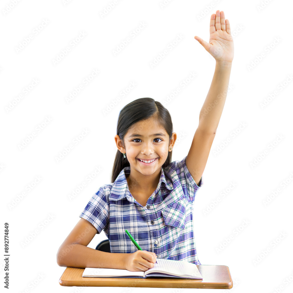 Girl raising her hand to answer a question in class Girl raising her hand to answer a question in class