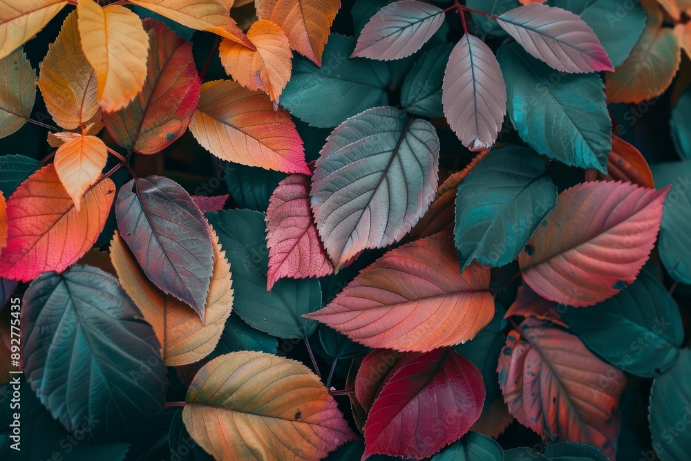 Closeup of vivid leaves in various autumn shades, symbolizing seasonal change Closeup of vivid leaves in various autumn shades, symbolizing seasonal change