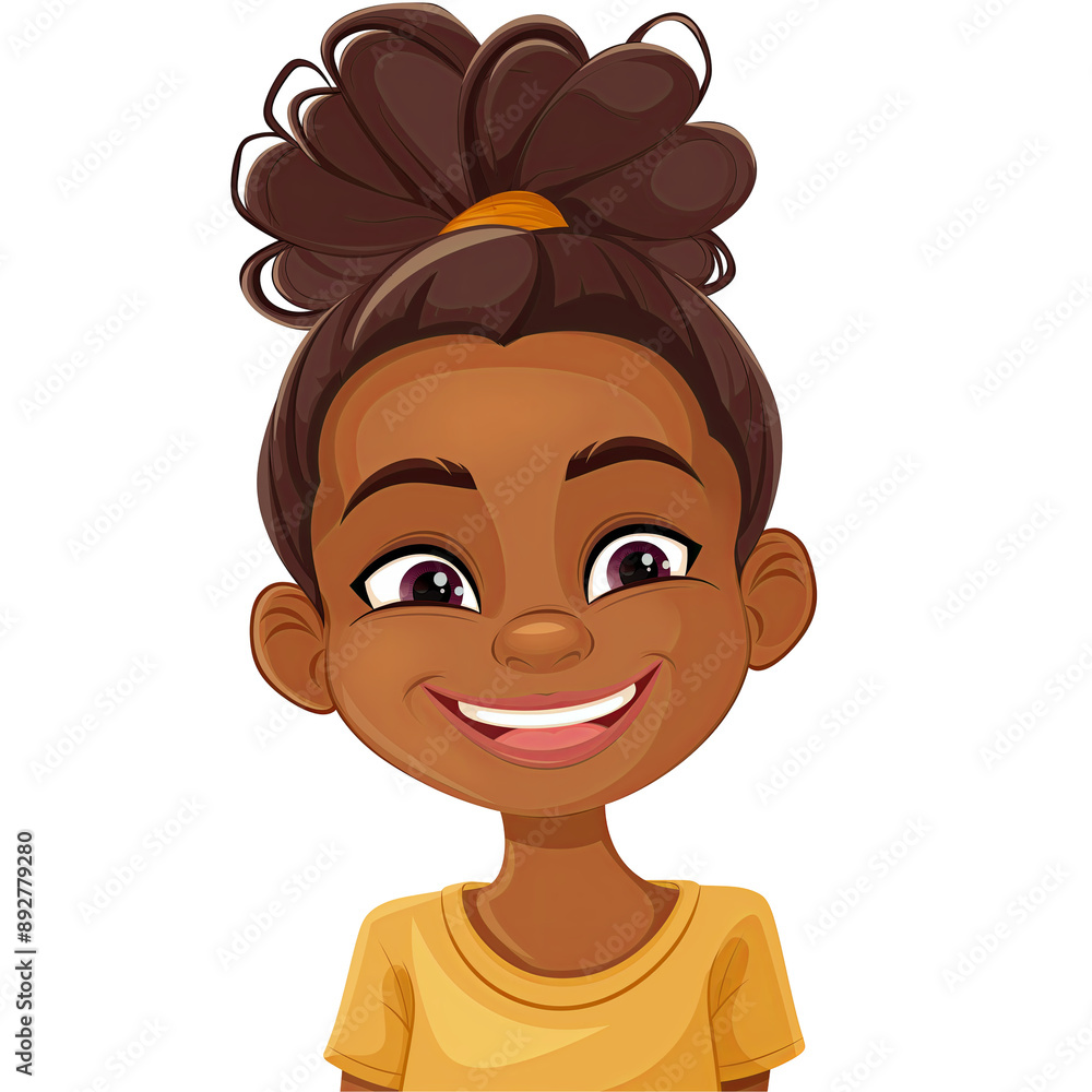 african girl with brown hair and happy laughing facial expression . Clipart PNG image . Transparent background . Cartoon vector style african girl with brown hair and happy laughing facial expression . Clipart PNG image . Transparent background . Cartoon vector style
