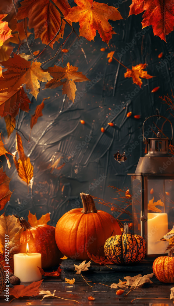 Autumn Still Life with Pumpkins and Lantern Autumn Still Life with Pumpkins and Lantern