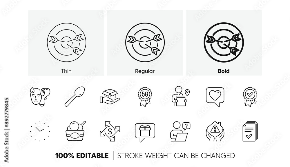 Handout, 5g technology and Wish list line icons. Pack of Online question, Approved award, Delivery man icon. Heart, Ice cream, Targeting pictogram. Payment exchange, Spoon, Hold box. Vector Handout, 5g technology and Wish list line icons. Pack of Online question, Approved award, Delivery man icon. Heart, Ice cream, Targeting pictogram. Payment exchange, Spoon, Hold box. Vector