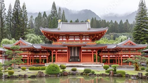 Byodo Temple in Japan displayed on a white background photo