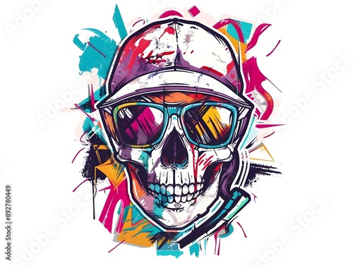 Stylish Graffiti Skull in Sunglasses and Cap for Streetwear Design