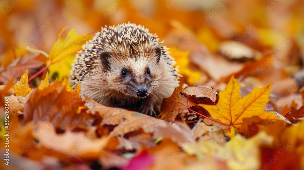 Hedgehog in colorful autumn leaves Hedgehog in colorful autumn leaves