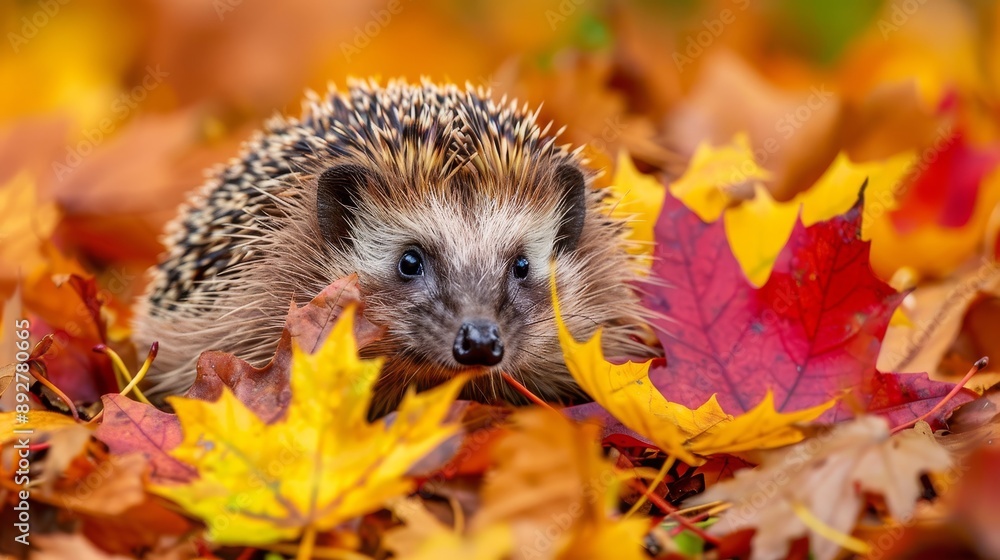 Hedgehog in colorful autumn leaves Hedgehog in colorful autumn leaves