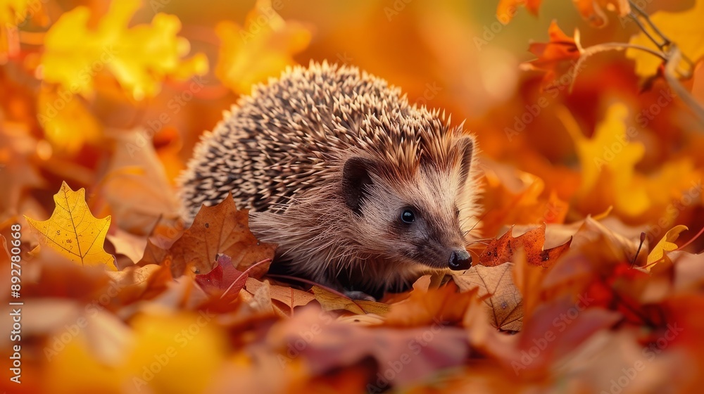 Hedgehog in colorful autumn leaves Hedgehog in colorful autumn leaves