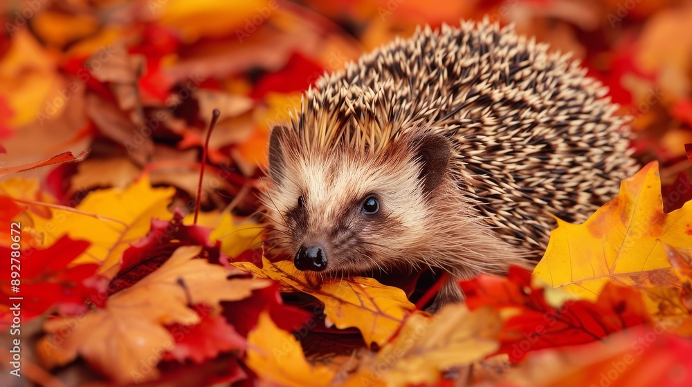 Hedgehog in colorful autumn leaves Hedgehog in colorful autumn leaves