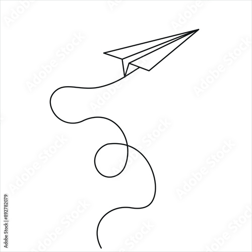 Line paper airplane, airplane vector background art. Abstract, mail plane, air travel dream concept. Business trip Vector abstract illustration of a flying ship in the sky.