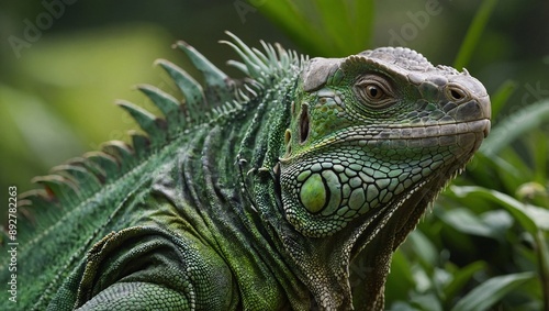 Green Iguana Against Green Background