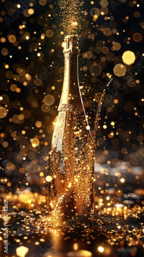 Celebration of luxury champagne wine decoration glowing shiny gold generated