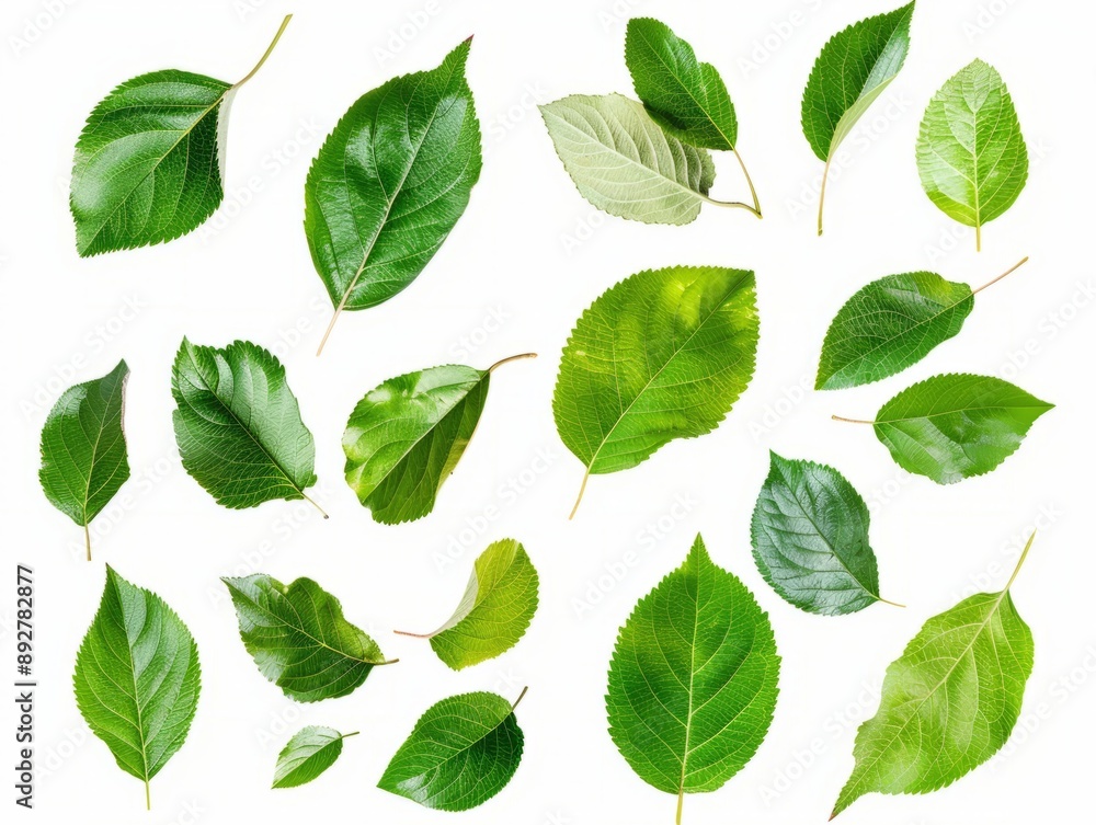 Fresh Apple Leaves: A Crisp and Clean Collection on White Background Fresh Apple Leaves: A Crisp and Clean Collection on White Background