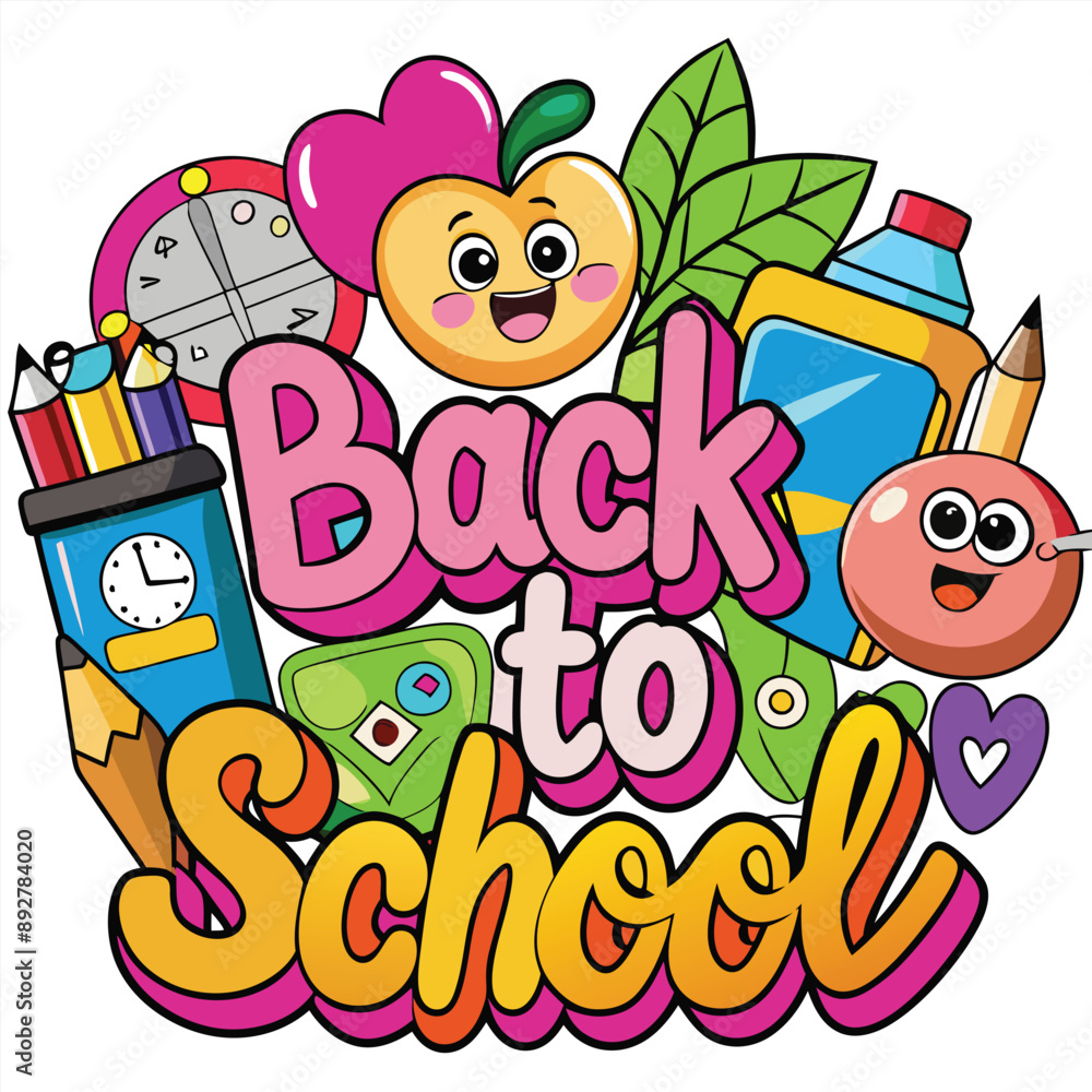 Fototapeta premium Back to School Illustration with Supplies.
