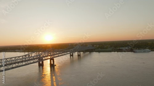 Wallpaper Mural Drone Video of Sunset Over Bridge in Natchez Mississippi on the Mississippi River Torontodigital.ca
