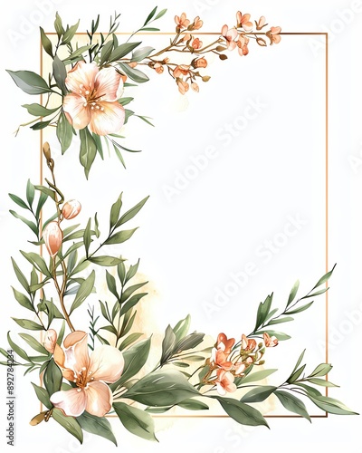 Beautiful floral frame design featuring delicate blooms and greenery, perfect for invitations and creative projects.