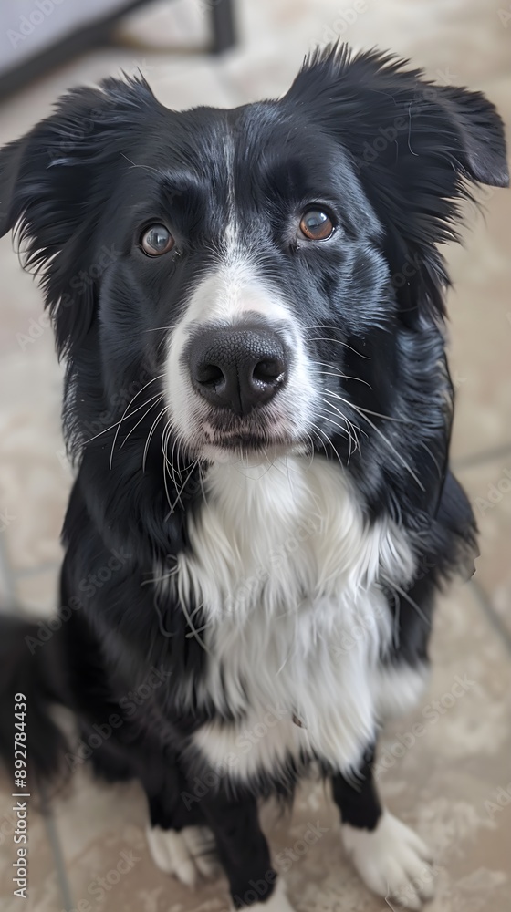 Border collie dog sitting and tilting its head, looking at the camera with a cute, inquisitive face Border collie dog sitting and tilting its head, looking at the camera with a cute, inquisitive face