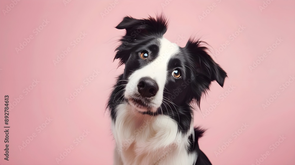 Border collie dog sitting and tilting its head, looking at the camera with a cute, inquisitive face Border collie dog sitting and tilting its head, looking at the camera with a cute, inquisitive face