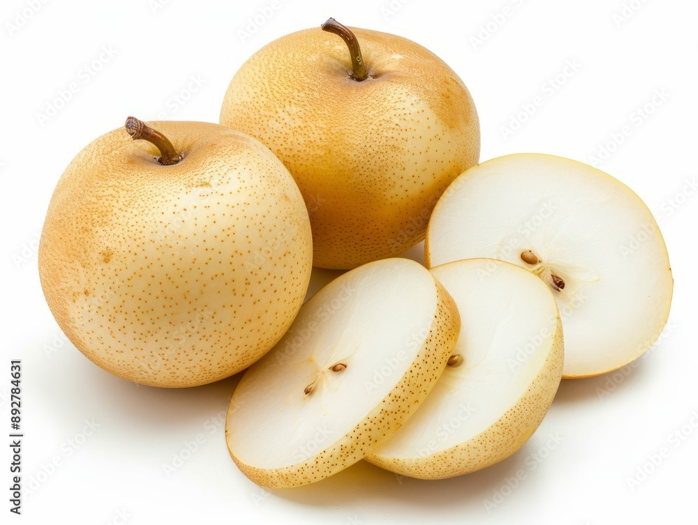 Fresh Asian Pear Slices, Perfectly Isolated on a White Background Fresh Asian Pear Slices, Perfectly Isolated on a White Background