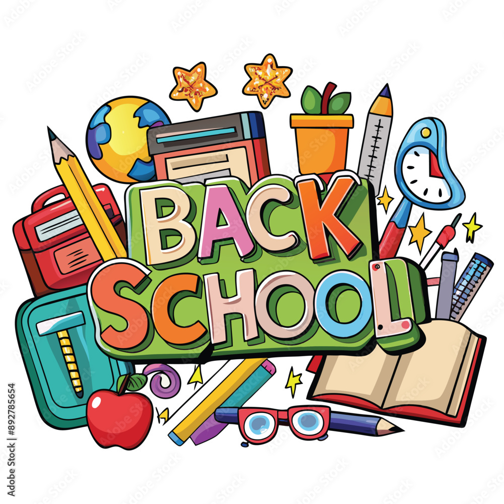 Fototapeta premium Back to School Illustration with Supplies.