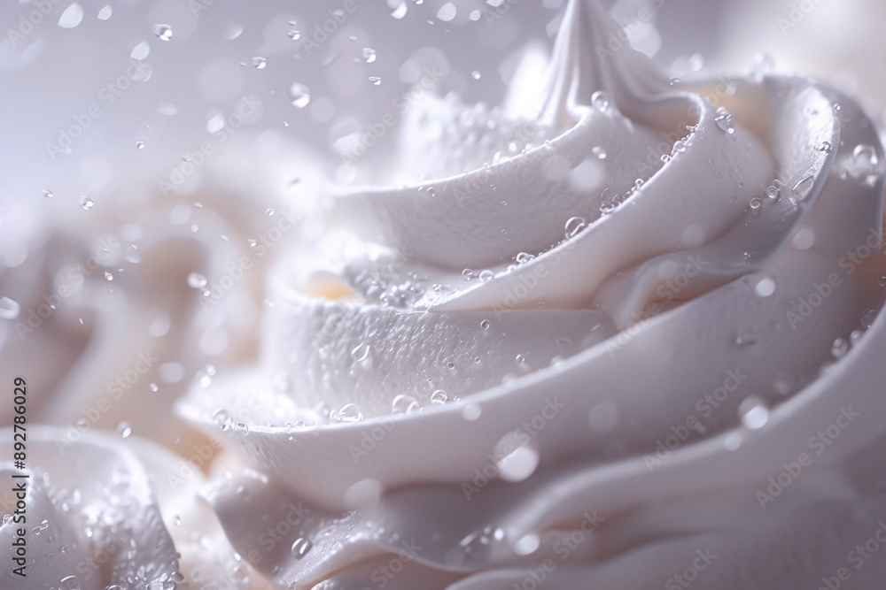 The image displays close-up swirls of creamy white meringue topped with shimmering sugar sprinkles, set against a soft beige background.
The image displays close-up swirls of creamy white meringue topped with shimmering sugar sprinkles, set against a soft beige background.